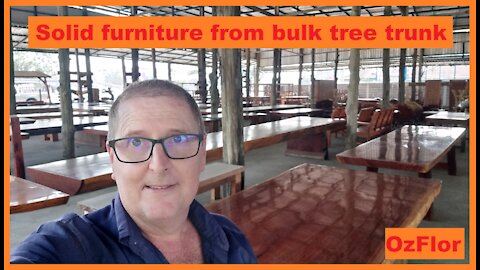 Solid furniture made from bulk massive tree trunks