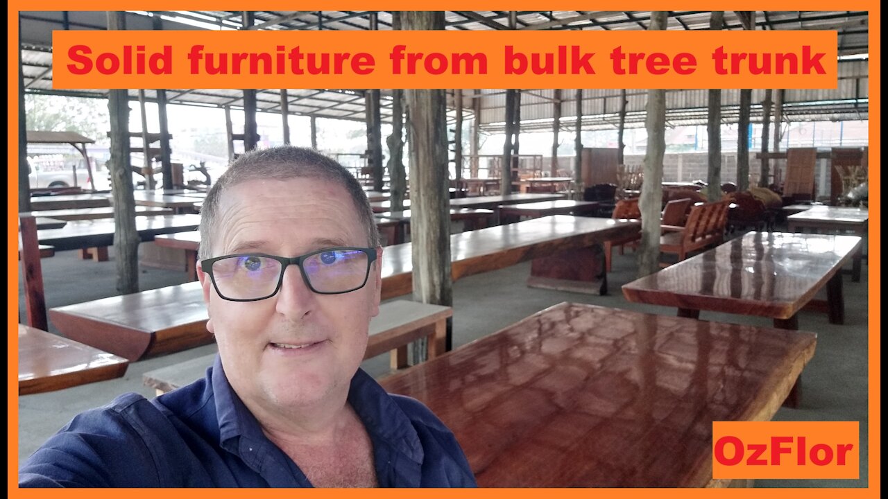 Solid furniture made from bulk massive tree trunks