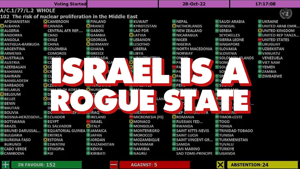 UN votes 152 to 5 telling Israel to get rid of its nuclear weapons