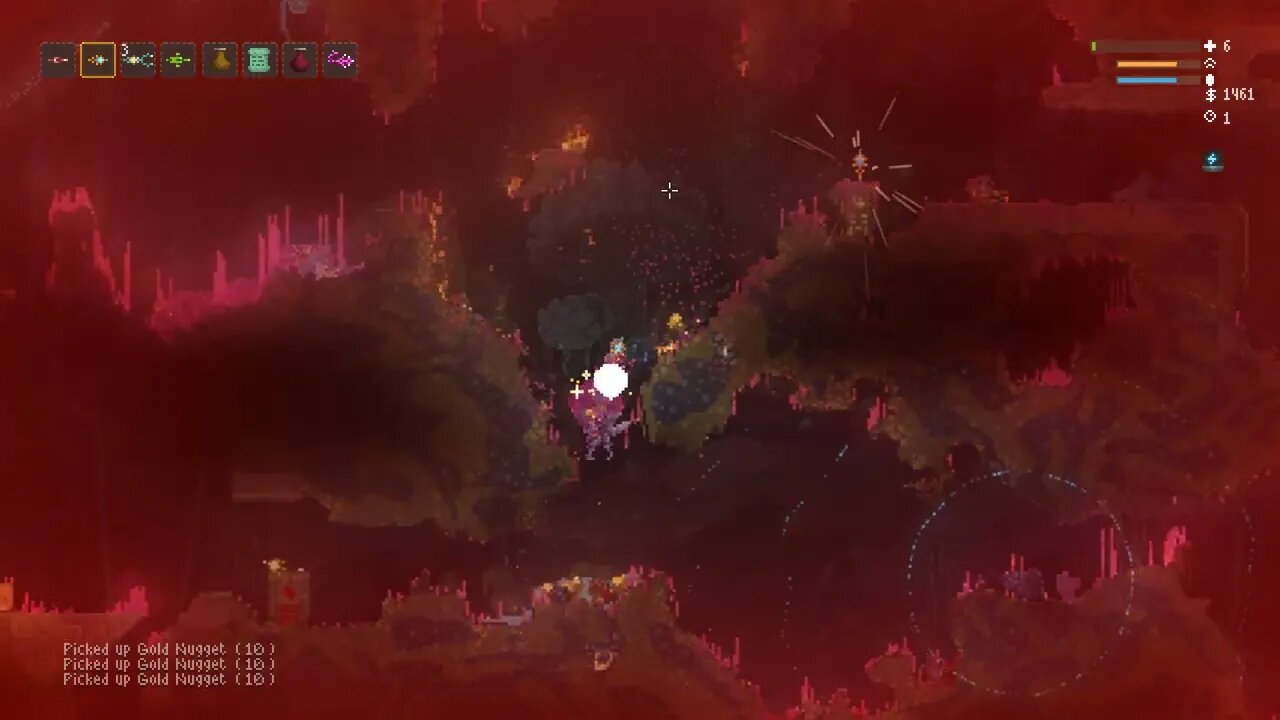 Noita [bad] daily run for 2023.APRIL.2 Making my way downtown, stopped to eat a mushroom... 🤮🍄💀🔥