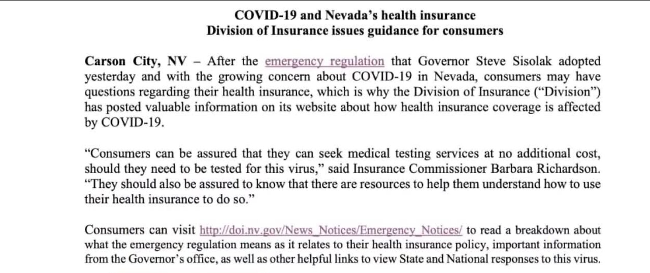 Statement issued regarding COVID-19 and health insurance