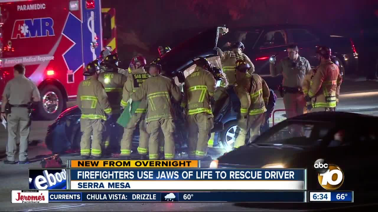 Driver rescued from car after crash on freeway in Serra Mesa