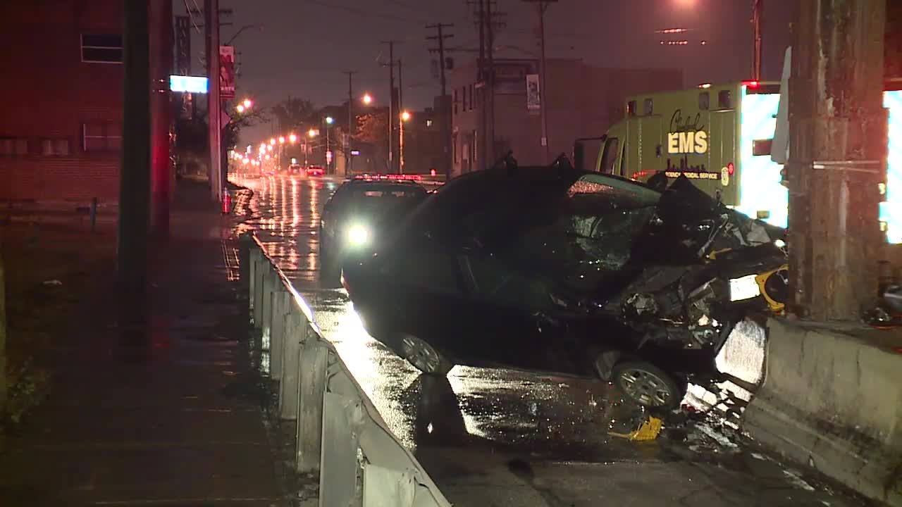 Driver hits support column of railroad bridge