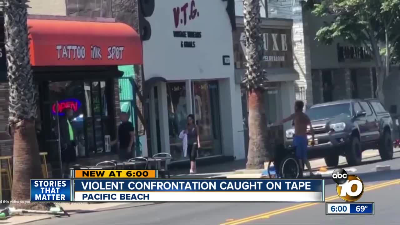 Violent Pacific Beach confrontation between homeless man, worker caught on tape