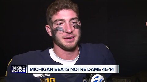 Hear from Shea Patterson, Hassan Haskins after Michigan routs Notre Dame