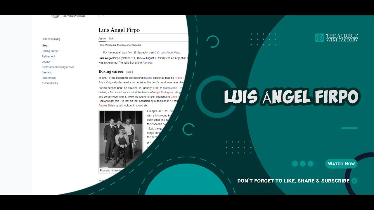 Luis Ángel Firpo was an Argentine boxer. Born in Junín, Argentina, he was nicknamed The Wild