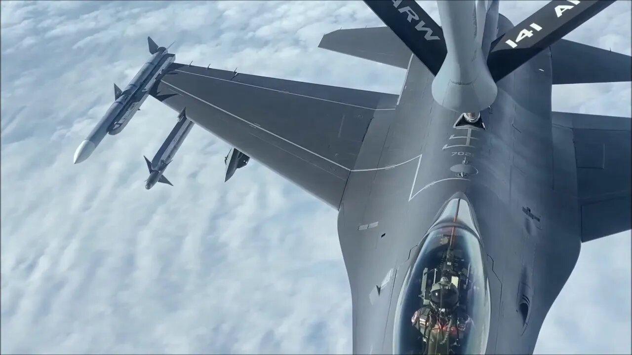 KC-135 Refuels F-16 Fighting Falcon Aircraft Over Alabama