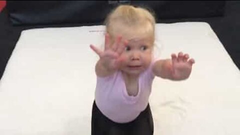 Little gymnast nails best landing ever!