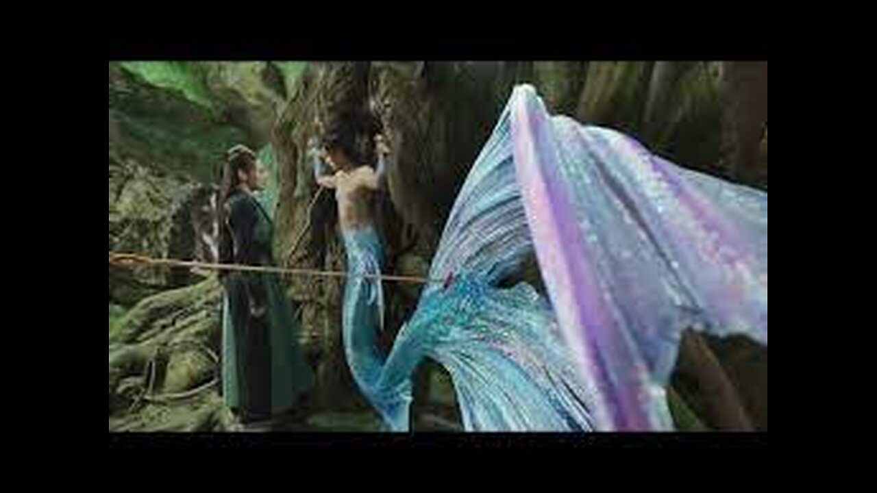 The girl rescued the mermaid who was nailed to the tree by the golden arrow, just to get his tail