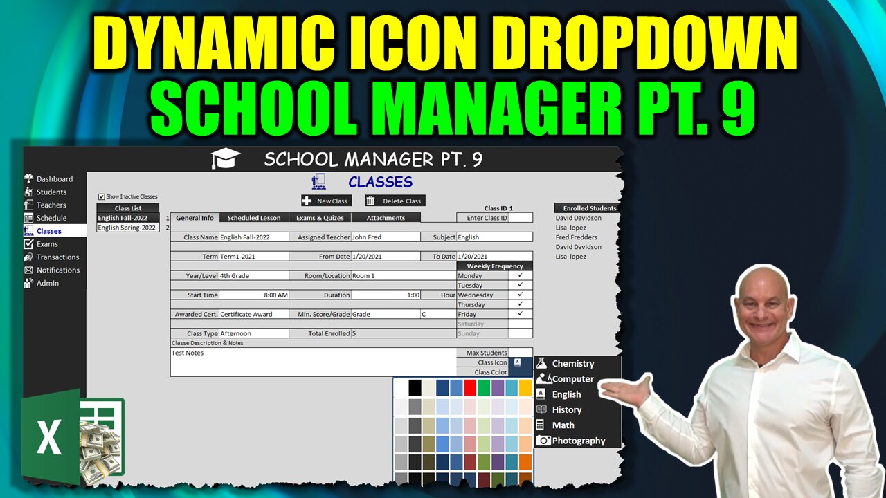 Learn How To Create This Amazing Dynamic Drop Down List WITH Icons In Excel [School Manager Pt. 9]