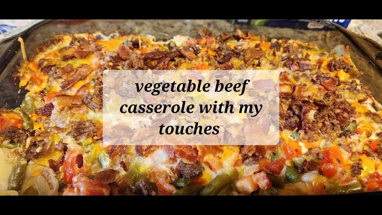 Vegetable beef casserole with my added touches #hamburger #casserole #vegetables