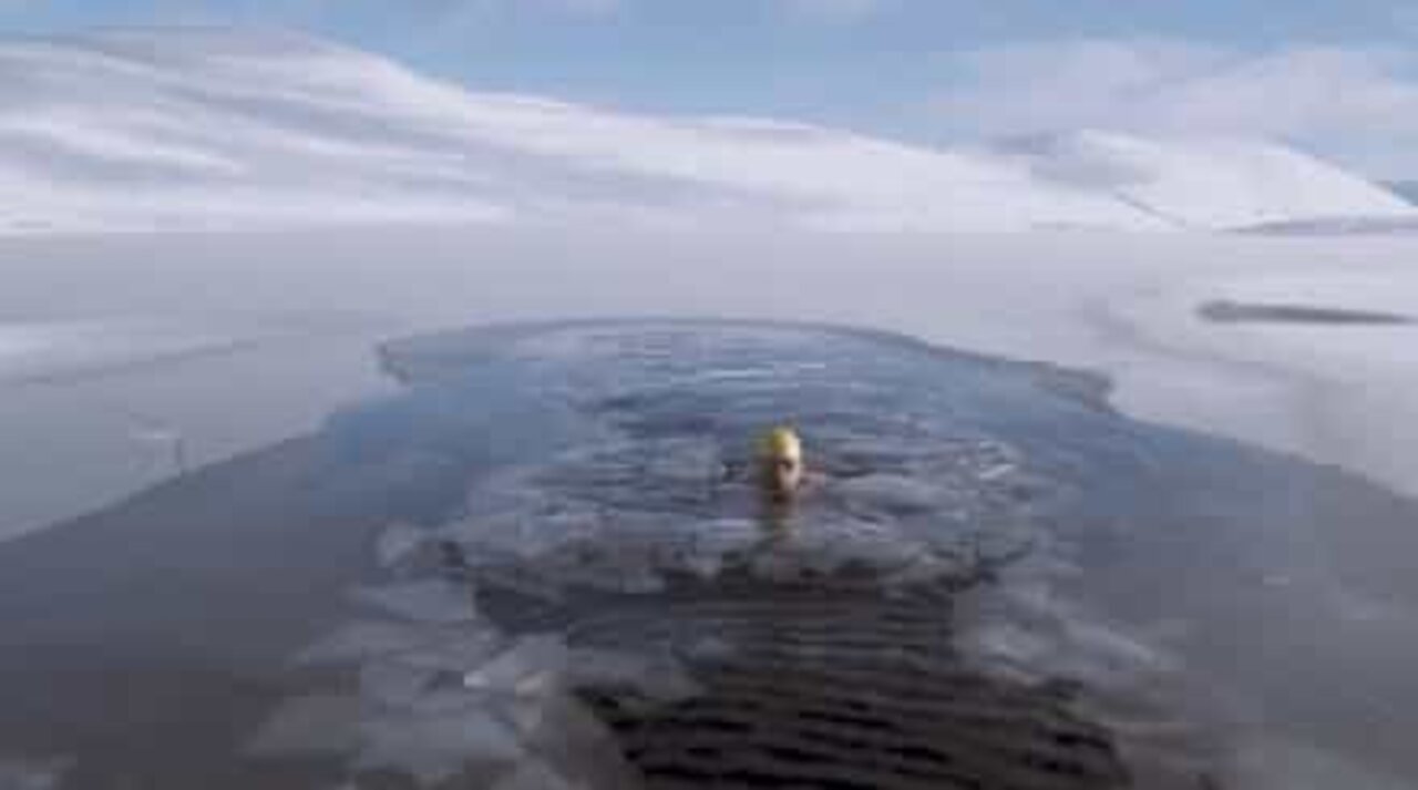 This guy went swimming in a frozen lake in the Scottish Highlands