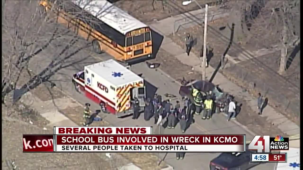 Several taken to hospital after wreck involving school bus, car