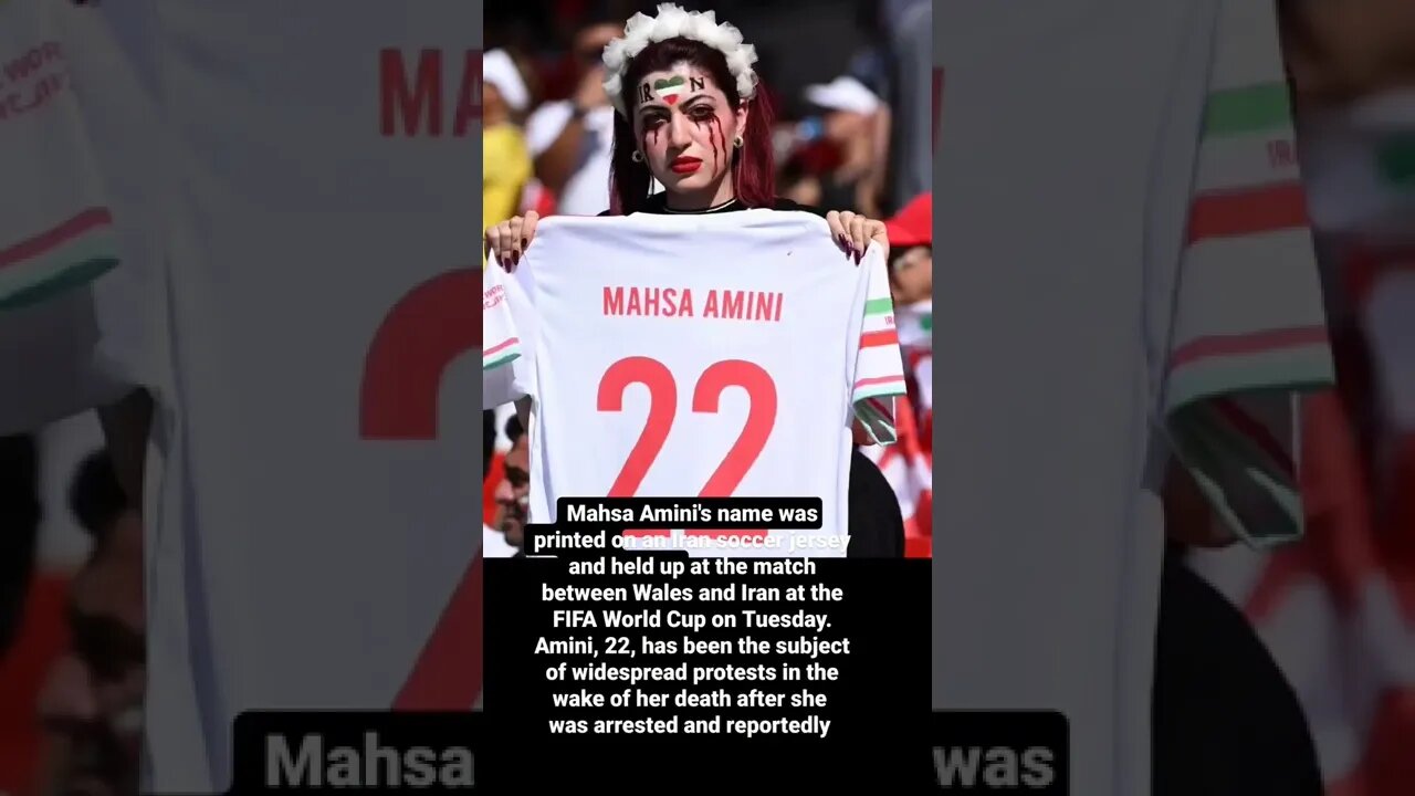 Mahsa Amini's name was printed on an Iran soccer jersey and held up at the match between Wales an.