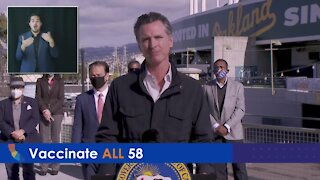 California Governor Gavin Newsom addresses the reopening of sports