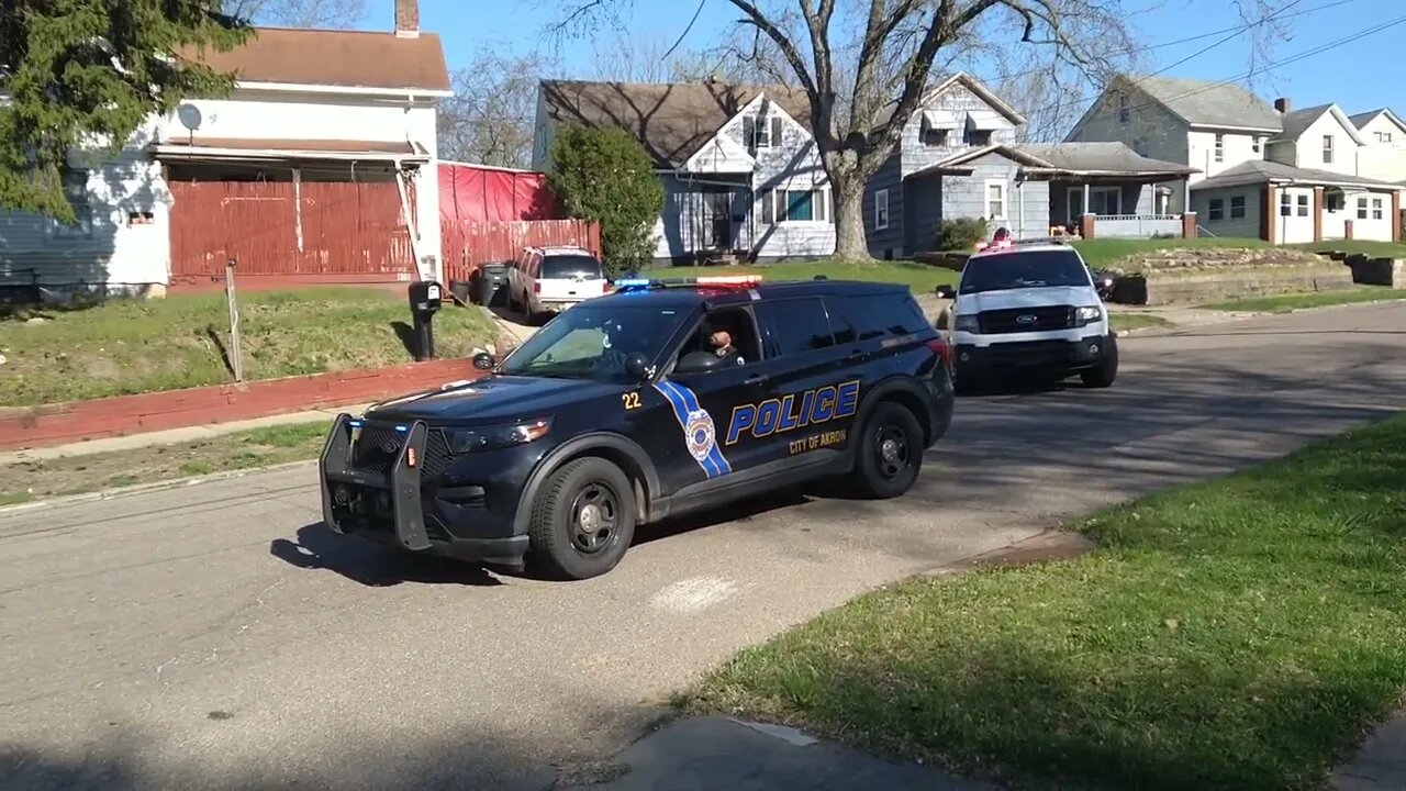 Car Fire catches trees on fire. Akron, OH