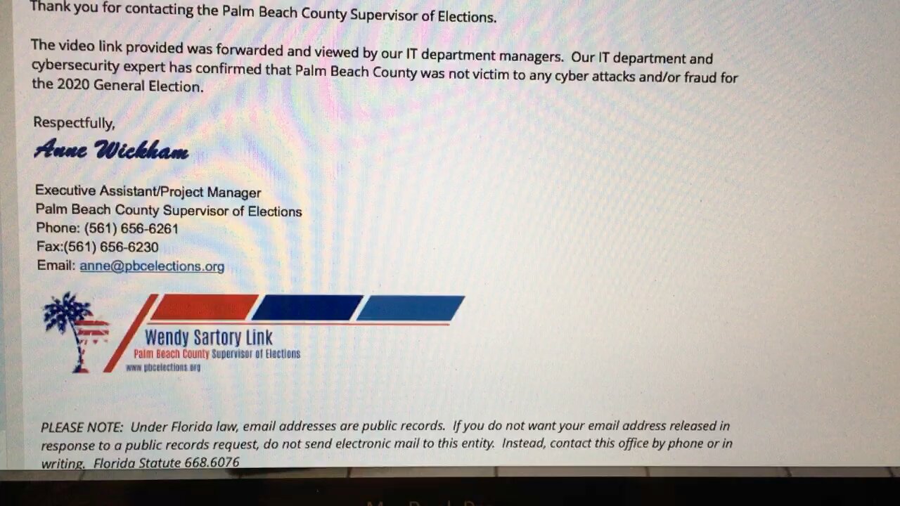 Response From Palm Beach County Supervisor Of Elections Regarding #AbsoluteProof