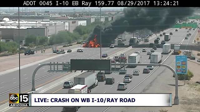 Semi-truck fire at Interstate 10 and Ray Road in Chandler