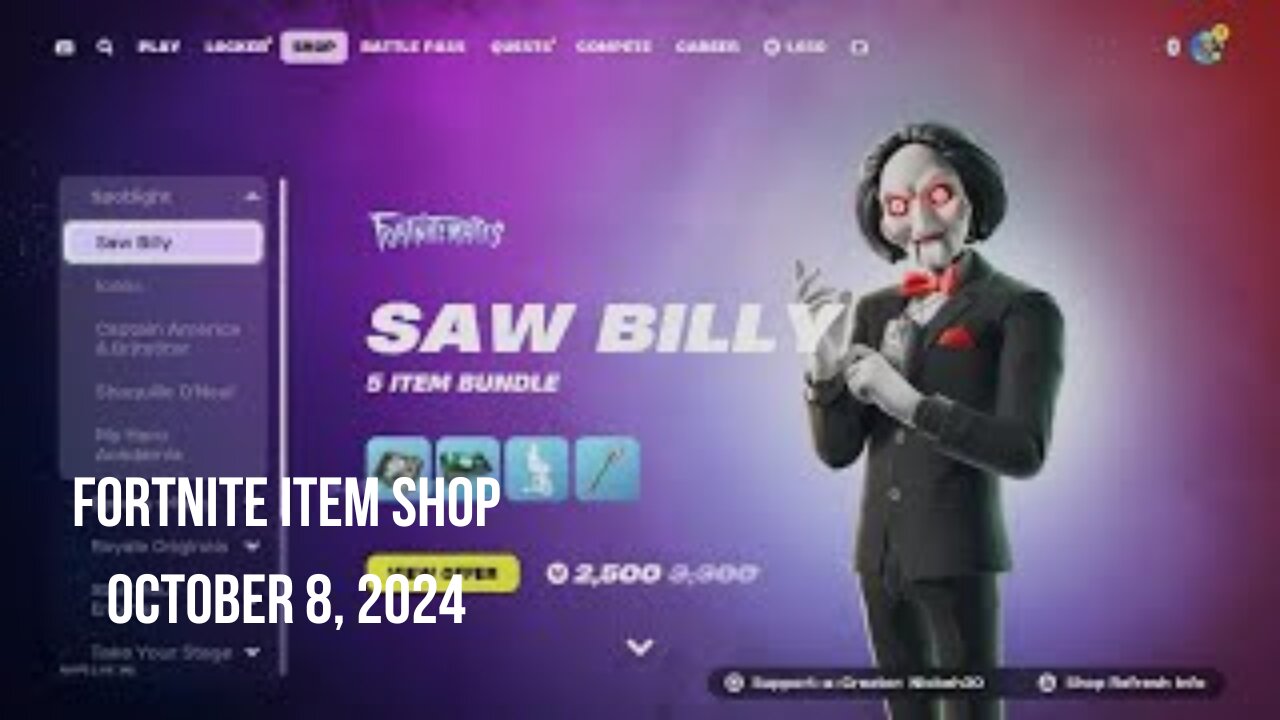 Fortnite Item Shop|October 8, 2024(*New* Saw Billy Bundle)