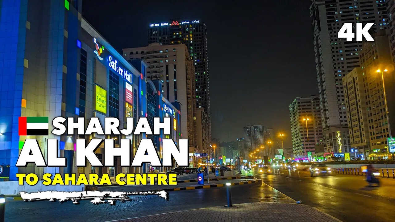 🇦🇪Sharjah Al Khan to Sahara Centre Night - Walking Tour 4K