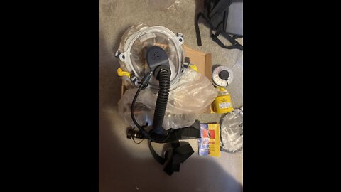 Israeli protective hood kit with blower unbox. Gas mask