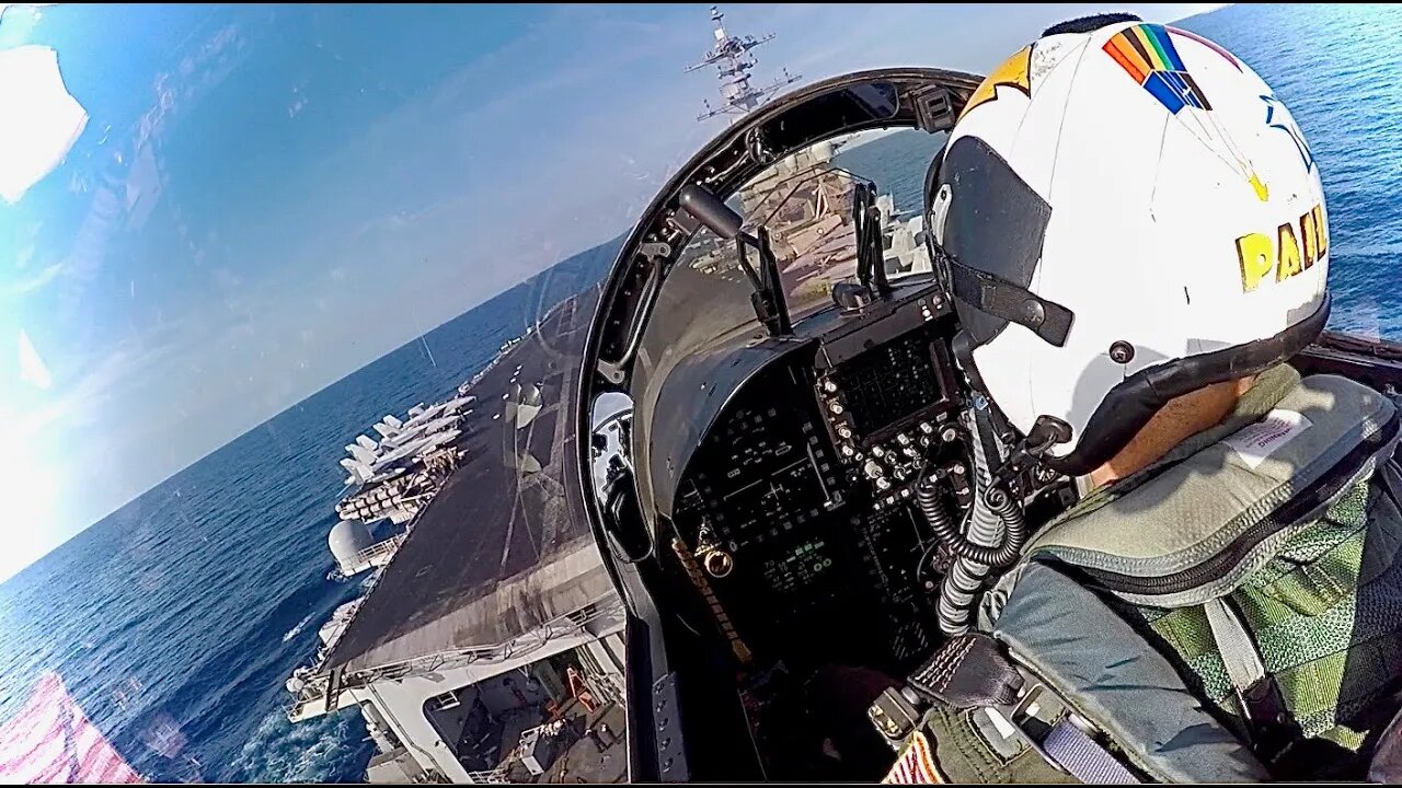 US Navy Trap and Flight Deck Operations - EA-18G Growler Unedited Cockpit View - Salty with Sea Legs