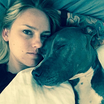 Snuggling with a pitbull