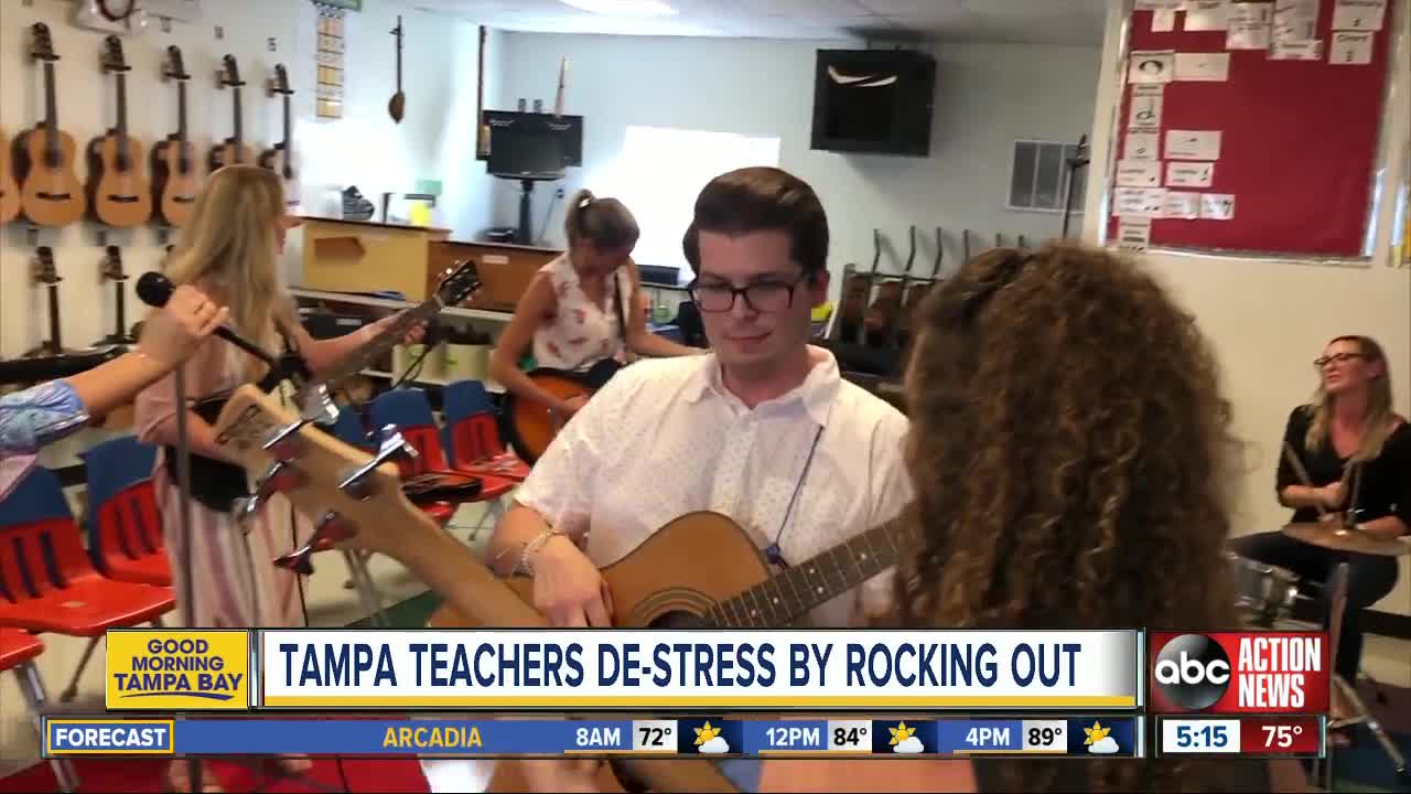 Teachers at Lanier Elementary in Tampa manage stress by jamming in after-school rock band