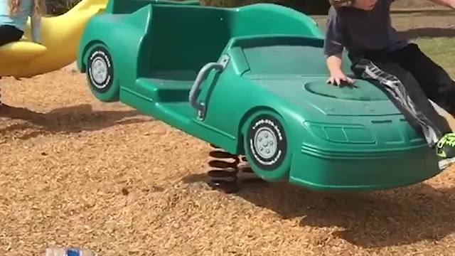 Boy Slides Across Hood of Toy Car and His Sister Wants To Try Too