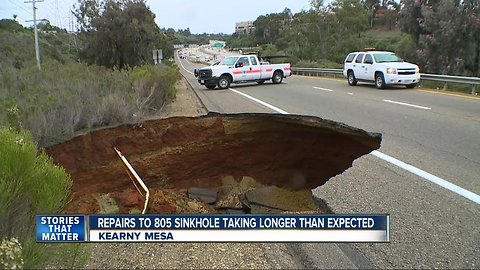 Sinkhole repairs on Kearny Villa Rd. exit continue