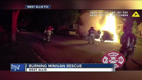 VIDEO: West Allis firefighters rescue person from a burning car