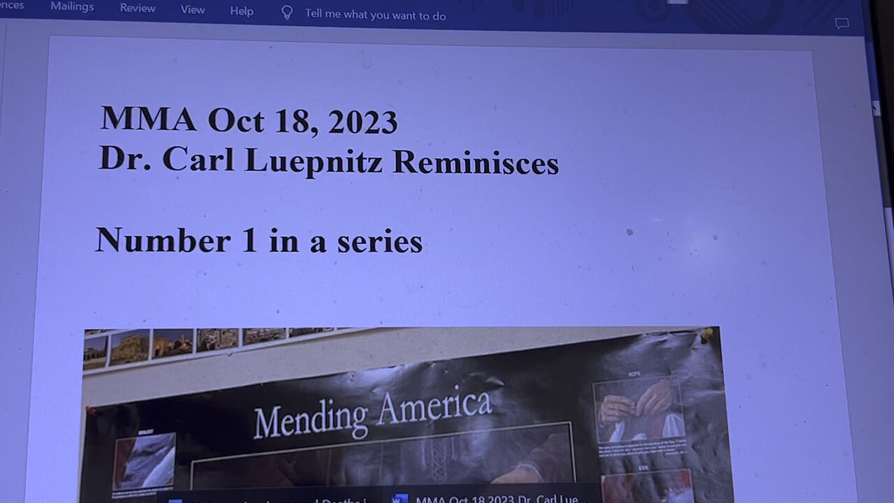 MMA Oct 18, 2023, Dr. Luepnitz Reminisces #1 in a Series