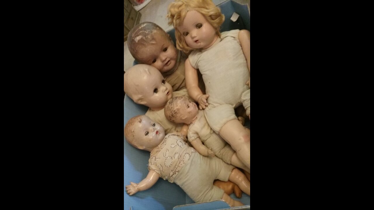 Box of Composition Dolls from Yard sale