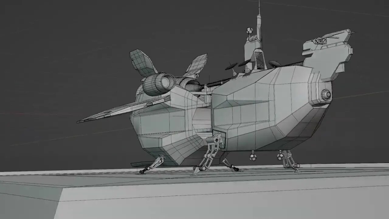 spaceship turnaround ideetje 0010001 0253 landing wireframe render