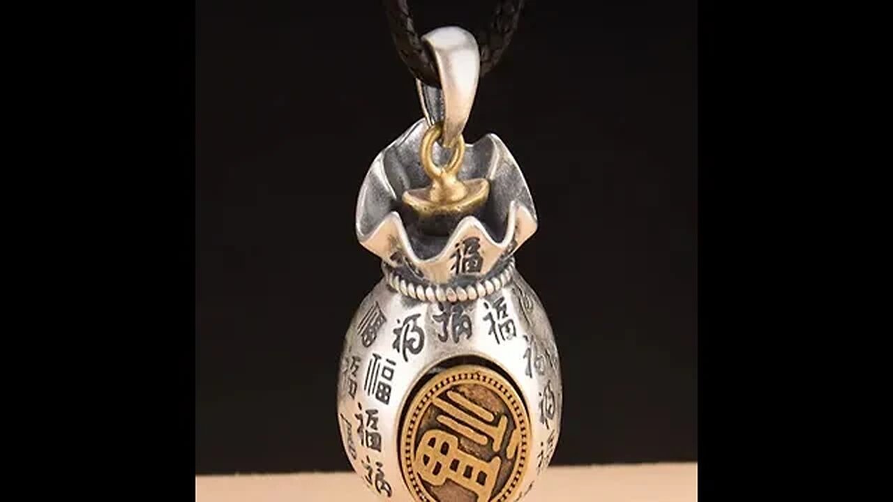 BUDDHA STONES FU CHARACTER FORTUNE MONEY BAG NECKLACE PENDANT