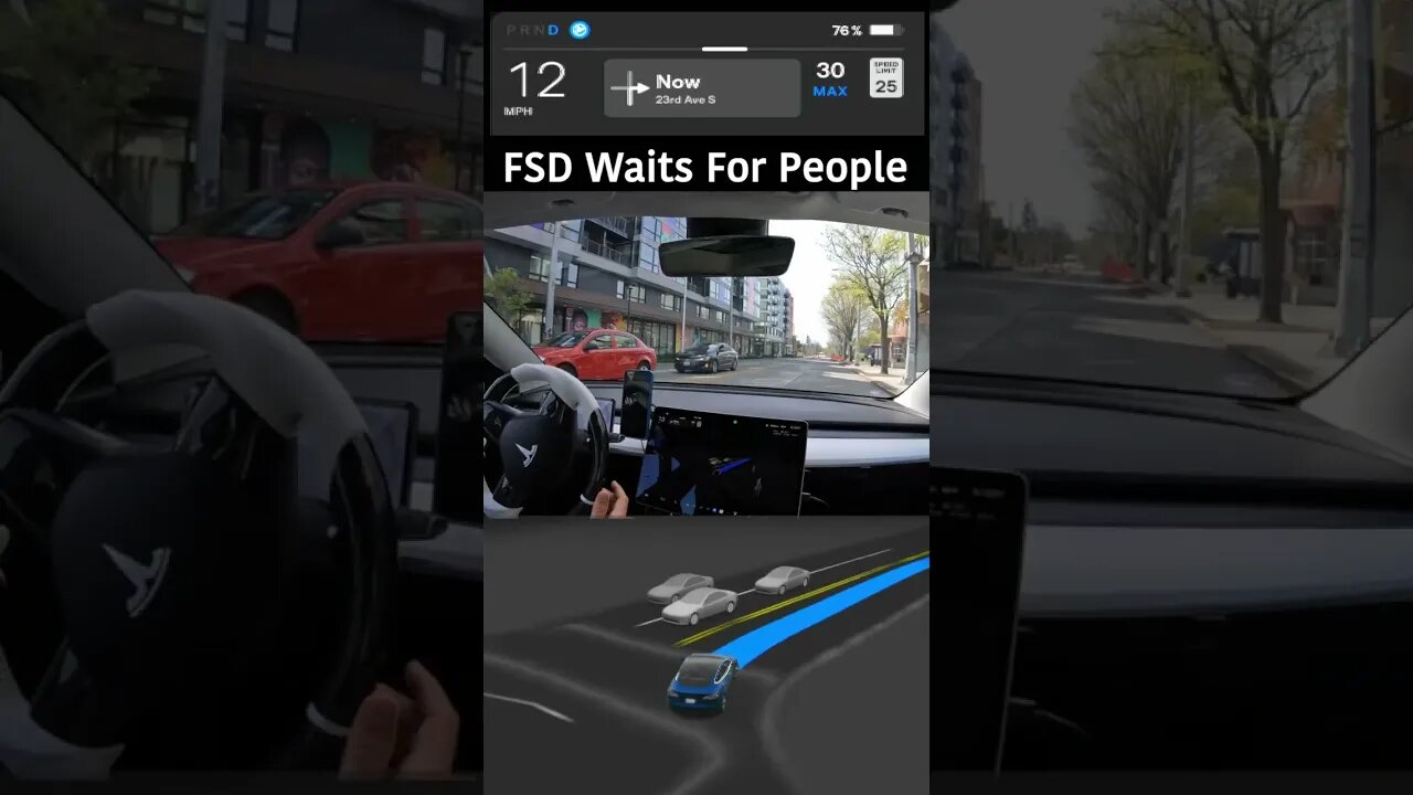 FSD waits for people #fsd #teslamodel3 #teslafsd #electriccar #car #fsdbeta #teslacar