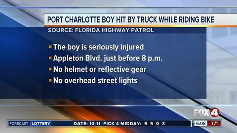 12-year-old boy hit by truck while riding his bicycle