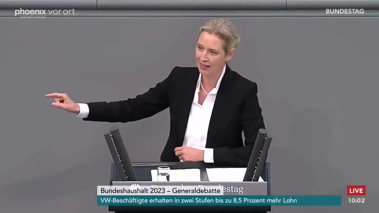 Alice Weidel bei der Generaldebatte zum Bundeshaushalt 2023 am 23.11.22