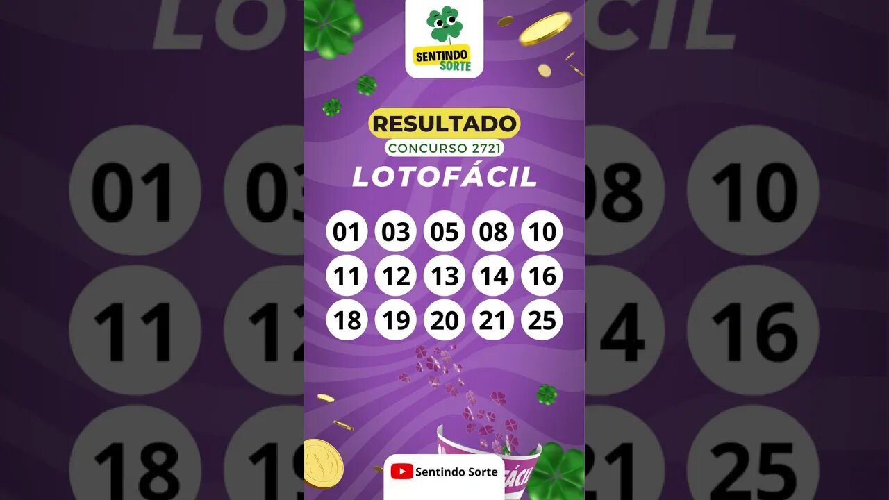 🍀 Resultado LOTOFACIL 2721 | Sentindo Sorte #shorts