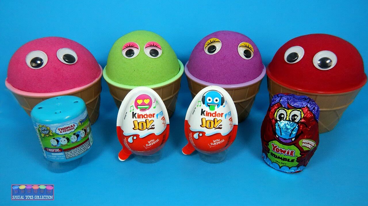 4 Color Kinetic Sand in Ice Cream Cups Surprise Toys Yowie Kinder Joy Thomas Kinder Surprise Eggs