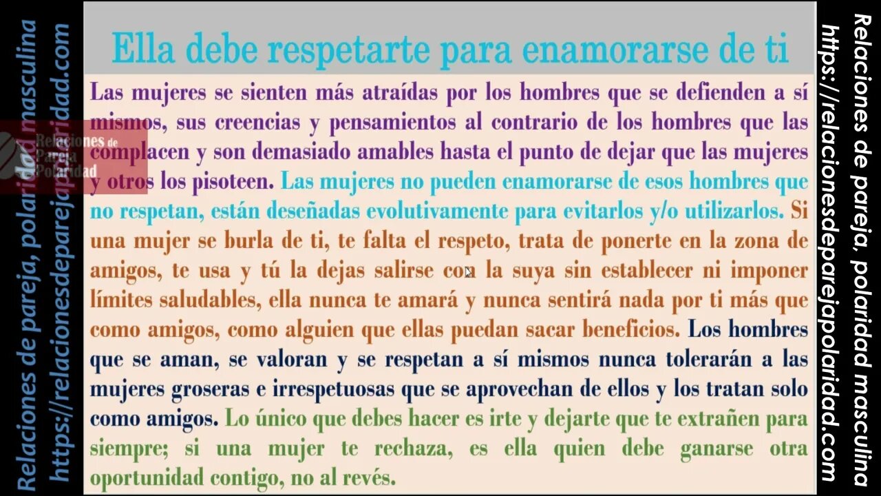 Ella debe respetarte para enamorarse de ti es algo evolutivo que funcionó y nos trajo hasta hoy -m