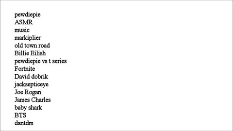 Most search YouTube words: PewDiePie ASMR music markiplier