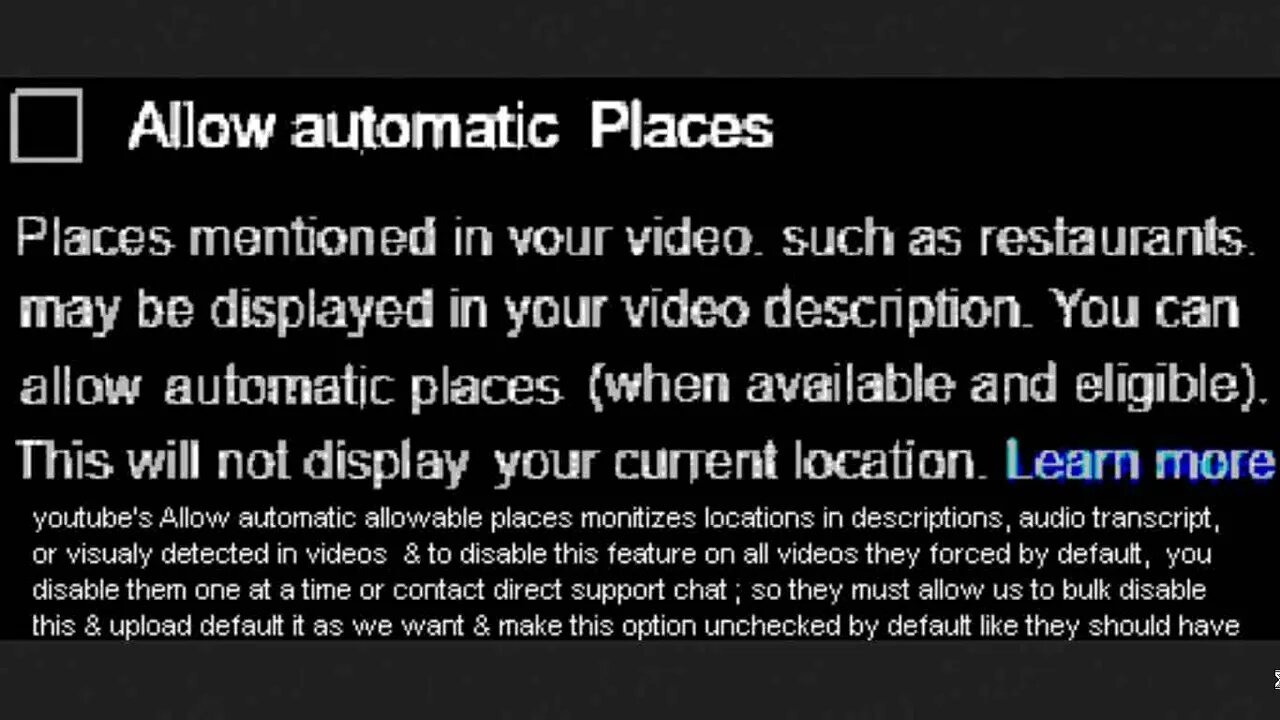 youtube Allow automatic allowable places retroactive ad hack or geolocation leak we can't turn off ?