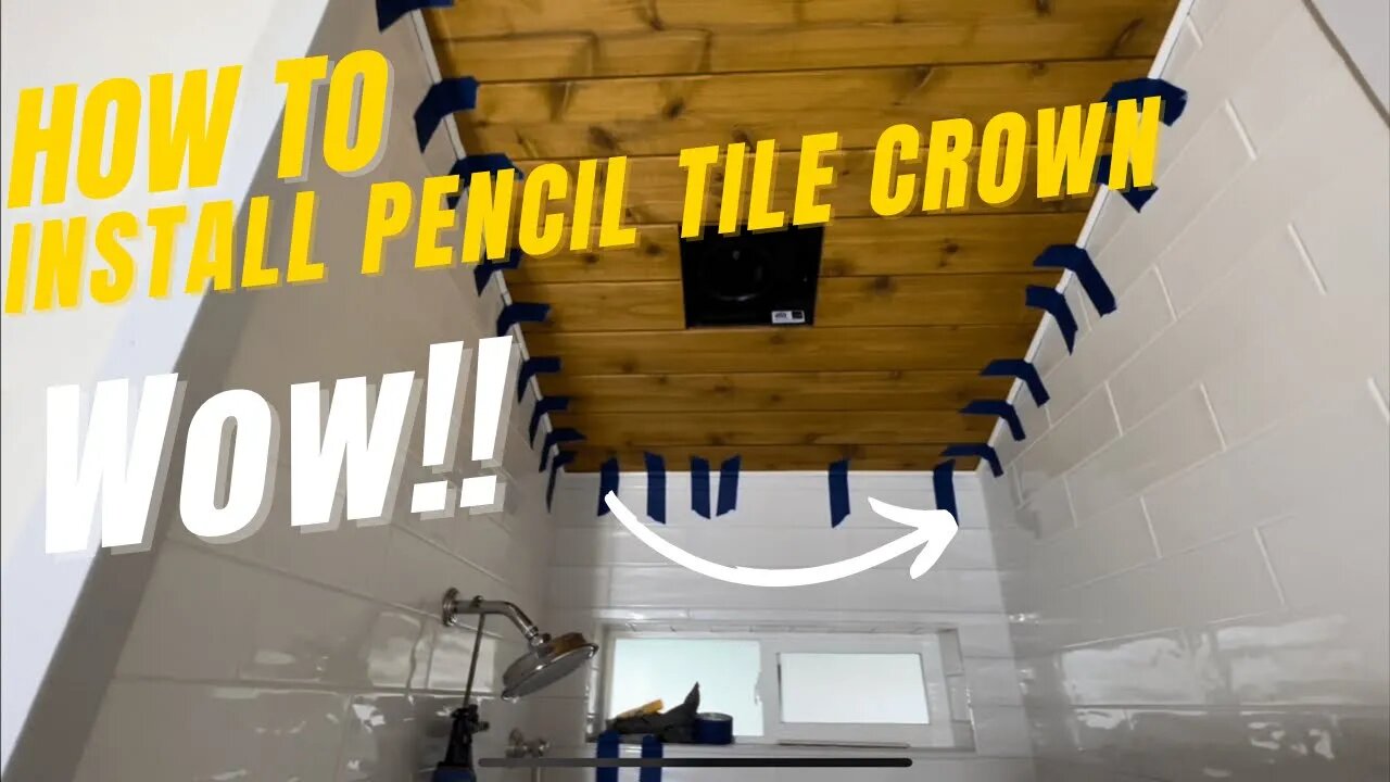 Pencil tile crown molding in a new shower! Quick and easy!