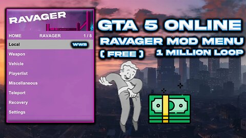 Ravager v1 Mod Menu (Free) | (GTA 5 ONLINE) [1.67] | Undetected | Simple & 1 Mil Loop