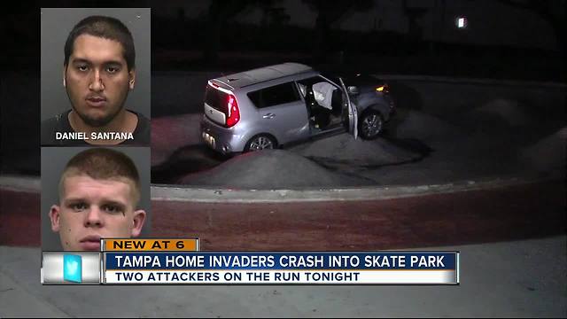 Home invaders crash stolen car into skate park