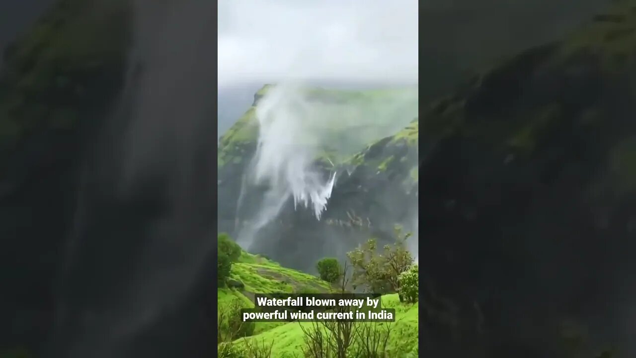 Waterfall blown away by powerful wind current in India