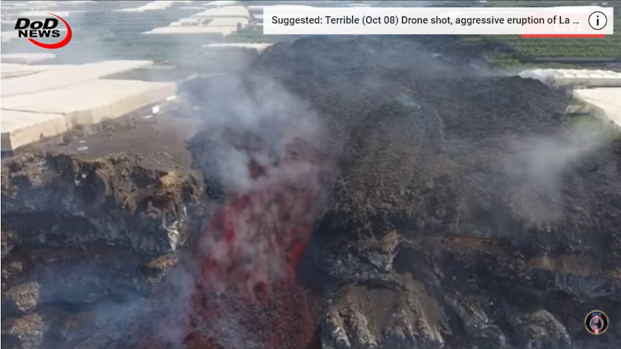 Terrible Explosion (Oct 9) Drone video shows lava lake exploding and sinking Spain,thousands fleeing