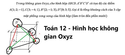 Khoảng cách: Trong không gian Oxyz,cho hình hộp ABCD.A'B'C'D' có tọa độ các điểm A(1;2;-1),C