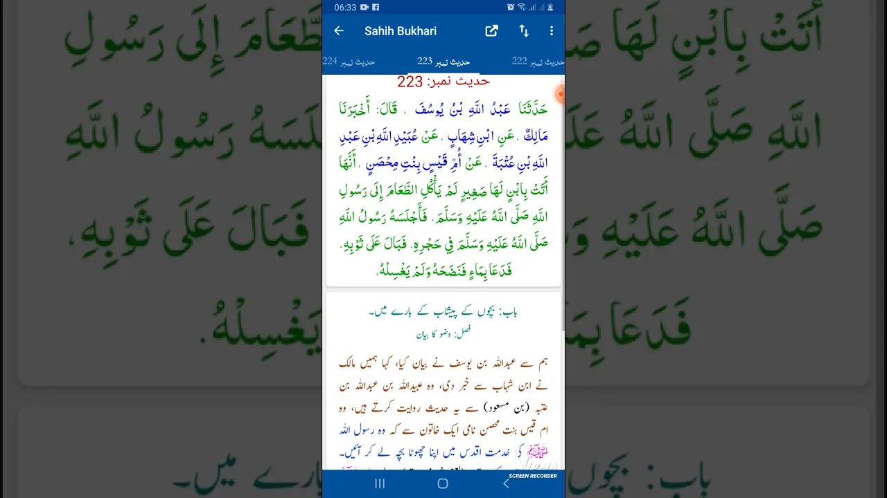 Hadees SHARIF Sahi bukhari SHARIF hadees number #222 #223 in arbic urdu and English language